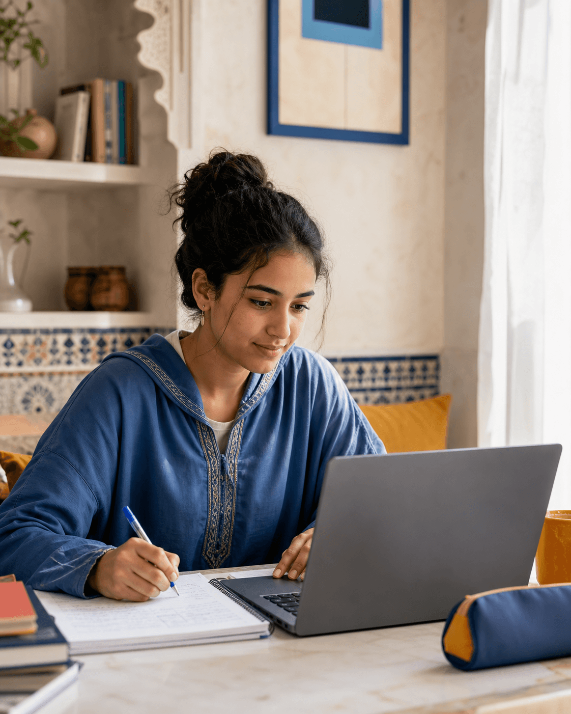 Student following her private live lesson from home